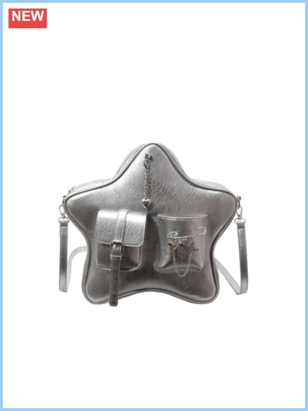 Star Shaped Backpack PU Leather Chain Crossbody Shoulder Bag Y2K Gothic